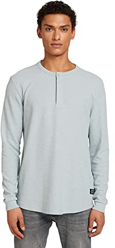TOM TAILOR Denim Herr Långärmad tröja med Henley-krage 1028916, 28191 - Whiite Moss Melange, XS