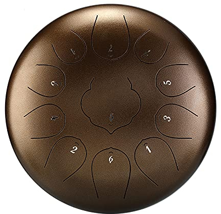 GKZJ Zungentrommel 11 gegen 13 Tone 12 Zoll,Stahl-Zungentrommel Hand Pan Schlagzeug Instrument mit Trommelschlägeln Note Sticks Musikbuch,Für Meditation Yoga Musiktherapie,12 inch 11 Tone-Bronze