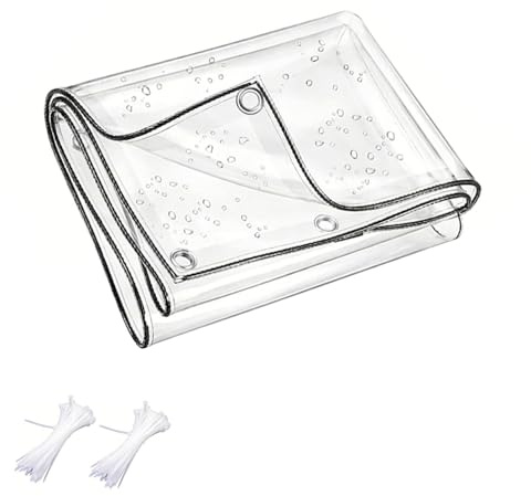 XIMSPHY Plane Transparent mit Ösen 1X2M, PVC Durchsichtige Plane | Reißfest Winddicht für Außenbereich Garten Pavillon, mit Seil