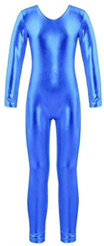 Agoky Mädchen Metallic Turnanzug Langarm Body Overalls Ganzkörperanzug Jumpsuit Ballett Trikot Tanz Anzug Fitness Sport Leotard