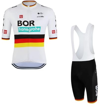 SGCIKER Herren Pro Team BORAHansgrohe Radtrikot Set, MTB Kurzarm Fahrrad bekleidung Lätzchen Kurzsets Gel Pad