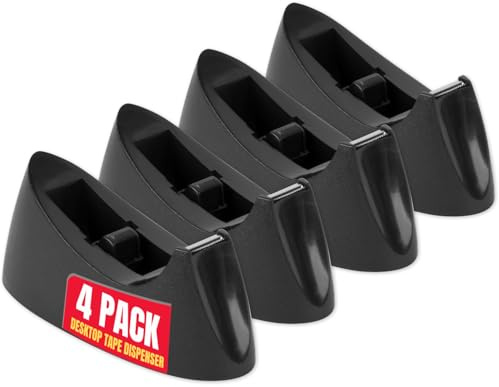 1InTheOffice Tape Dispenser Desk, Office Desktop Tape Dispenser, Nonskid Base, 1 Inch Core, Black (4 Pack)