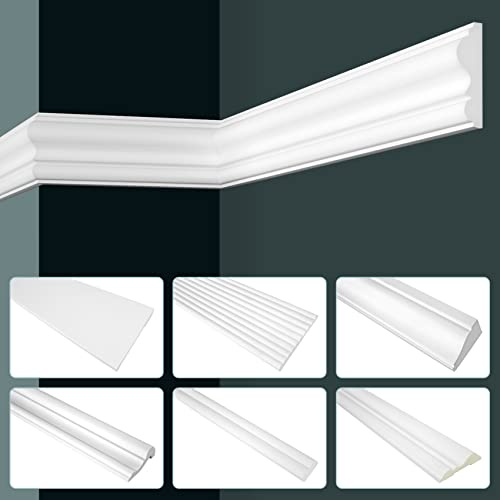 GRAND DECOR Stuckleisten Wand flach modern, PU Hartschaum weiß - 2m Wandleisten glatt Deckenzierleisten Stukatur Kunststoff Dekore (10 Meter CR801)