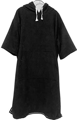 Kapuzenhandtuch Bademantel Umkleidehilfe Mikrofaser Badeponcho Umziehhilfe Badeumhang Kapuzenhandtuch Surfponcho Strandponcho Strandtuch Wickelmantel Poncho Einfarbig(Schwarz5,75x110cm)