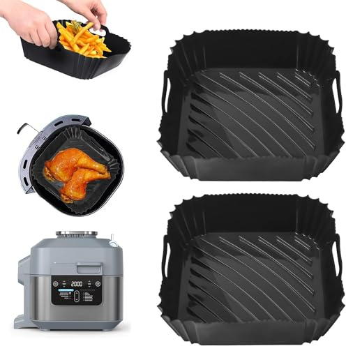 Hivio Silicone Air Fryer Liner, Air Fryer Accessories 8 Inch Square Air Fryer Liners, Air Fryer Silicone Liner Reusable Air Fryer Basket/Tray for COSORI 4.7L-5.5L,Tower,Tefal Air Fryer or Oven