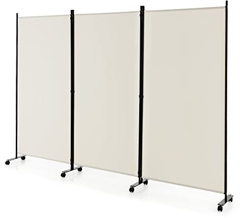 GIANTEX Paravent Raumteiler mit Rollen Raumtrenner Spanische Wand 3 Teilig | Trennwand Garten Balkon Terrasse 262x180 cm Umkleide Sichtschutz Klappbar Mobil Stellwand aus Stoff Innen & Außen Beige