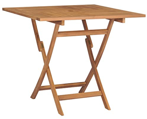 FIRBNUS Klappbarer Couchtisch 85x85x76 cm mit Schirmloch Garten Esstisch Rund Balkontisch Outdoor Esszimmertische Beistelltisch Gartenmöbel Kaffeetisch Küchentisch Teak Massivholz