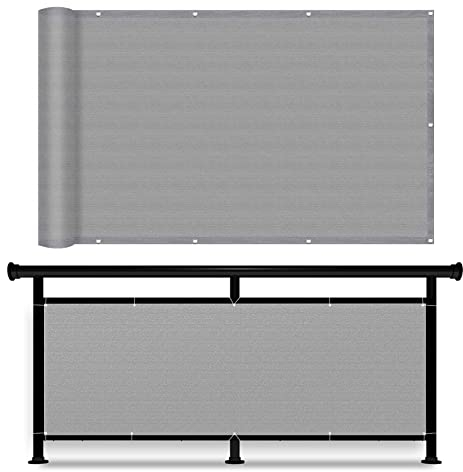 Balkonbespannung 70 x 700 cm Windschutz Staubschutz Balkonumrandung balkonverkleidung mit Ösen und Kordel für Garten Balkon Terrasse Outdoor, Grau