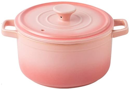 Ceramic Casserole Ceramic Casserole Small Stoneware cocotte Round Casserole with lid Slow stew Dutch Oven Heat-Resistant Soup Pot Blue Clay Soup Pot 0.87 l (Green 2L) (Pink 0.6L) Aesthetic a (Pink 2L
