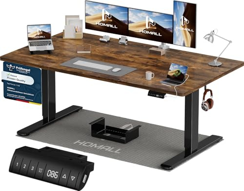 Homall Scrivania Elettrica Regolabile In Altezza, 160 X 80 cm Due Supporti Telescopici Estendibili, Con Piano Diviso In Quattro Parti, Scrivania Per Computer Con Funzione Memoria, Marrone e Nero