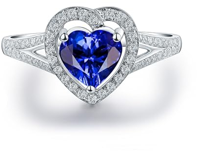Ring Herzen, Damenringe 18 Karat Weißgold Tansanit 1.37ct Elegant für Geburtstag Größe 63 (20.1)