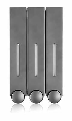 Ezweiji Dispenser manuale di sapone a parete per gel doccia shampoo balsamo sapone liquido, dispenser di sapone senza trapano con finestra trasparente (Grigio tre tazze)