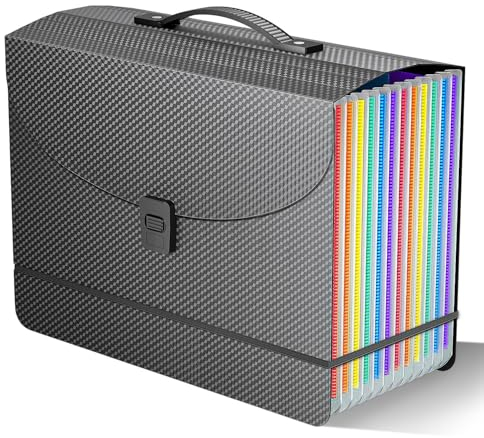 File Organiser Document Organiser Box Files Folder with Handle,13 Pockets Document Folders for Paperwork A4,Concertina File Expanding Filing Box A4 Folder,Paper Receipt and Bills Organiser, 2 x Tabs
