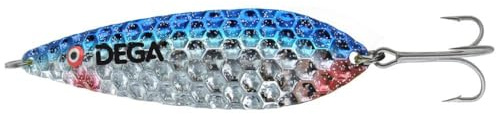 DEGA Clignotant pour saumon - Cuillère à roulettes V - 11 cm et 22 g - Clignotant Mefo (bleu-argent)
