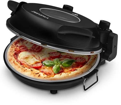 ZEEGMA PIZZA CHEF Horno eléctrico para pizzas, horno 1200 W 400°C, placa cerámica 30 cm, temporizador, control de temperatura, cortador de pizza Pizza perfecta en 3-5 minutos