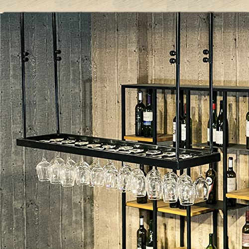 EsEntL Hängendes Weinregal, Metalldecken-Flaschenregal, dekorieren Sie Vintage-Display-Weinaufbewahrungshalter mit Stielglas-Glasregal für Unterschrank, Küche, Bar (Größe: 60 x 30 cm)