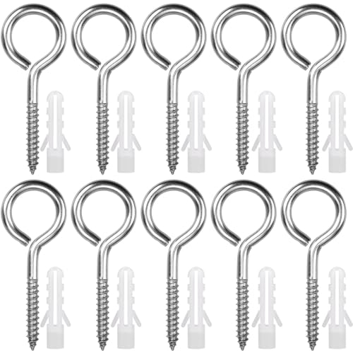 HATANSE 10 Pezzi Occhielli a Vite per Legno, M6 x 80 mm Pesante Ganci Avvitabili in Acciaio Inox, Grandi Ganci A Vite Con Occhiello per Amache Tende da Sole Cavo Fisso Fioriera, Argenteo