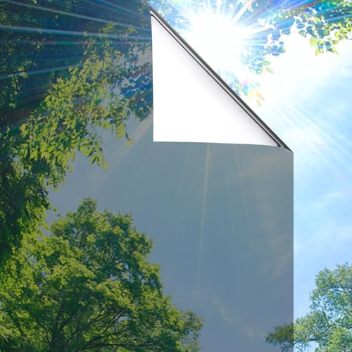 Lifetree Fensterfolie Spiegelfolie Wärmereflektion Selbstklebend Sonnenschutzfolie Wärmegrad Innen & Auße Kontrolle Anti-UV Privatsphäre Glas Fenstertönung Glatt Fensteraufkleber 75 * 200cm Silber