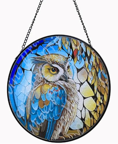Sonnenfänger mit Blume, Eule, gebeizte Fenster, zum Aufhängen, Weihnachtszweig, Baum, Sonnenfänger, Fensterdekoration, Glasscheibe, Sonnenfänger, Wanddekoration, Geburtstagsgeschenke
