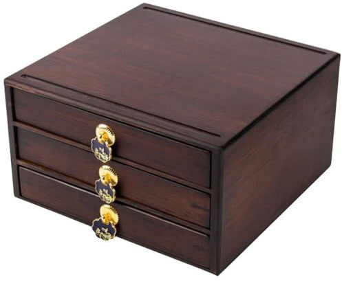 Caja Organizadora De Té De Bambú Con Cajón, 1 Unidad De Cofre De Almacenamiento De Bolsas De Té, Caja De Té Puer, Caja De Almacenamiento De Pasteles De Té Chino Para Accesorios De Bandeja De Soporte