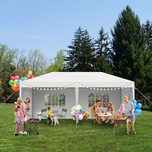 UISEBRT Paviljong med sidoväggar och tak, vattentät, UV-skydd, festtält, trädgårdspaviljong, tält för trädgård, festival, camping, fest (vit, 3 x 6 m)