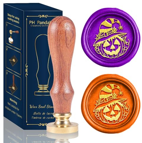 PH PandaHall Pumpkin Wizard Wax Seal Stamp for Halloween, Wizard Hat Stamp 25mm Vintage Sealing Wax Seals Brass Head with Wood Handle for Halloween Party Invitation Cards Gifts Decoration