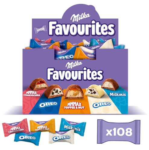 Milka Favourites, praline di cioccolato assortite, con Milka MMMAX Toffe & Nut, MMMAX Cheesecake, Milkinis, OREO e OREO White, 108 praline confezionate singolarmente, 1kg