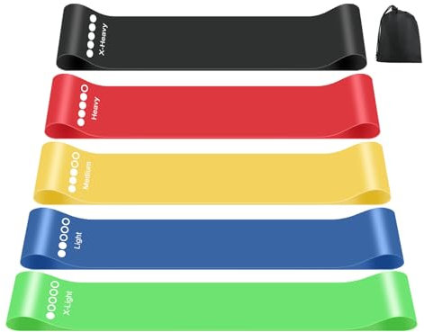 FHISKUNYU Fitnessbänder Set - Hochwertiger Naturlatex, Gymnastikband, Widerstandsbänder 5 Stück, Hohe Elastizität, Vielseitig Einsetzbar für Yoga, Muskelaufbau, Rehabilitation