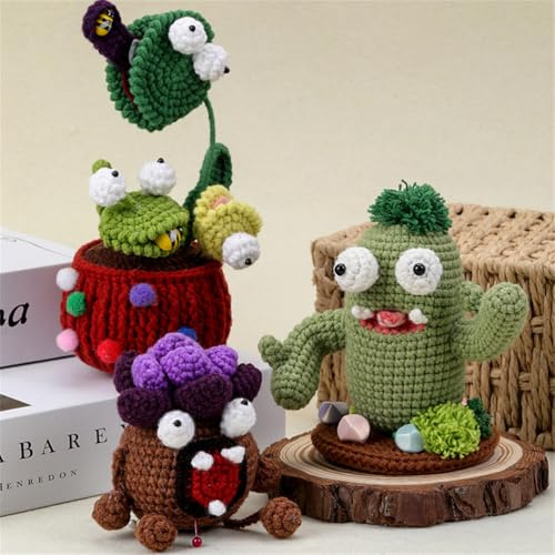 Meecaa Kaktus Sukkulenten Häkelset für Anfänger Erwachsene und Profis DIY Häkelset Zubehör, Ideales kreatives DIY-Geschenk für Bastelliebhaber, inklusive Video-Tutorial, Anleitung (Pflanze)