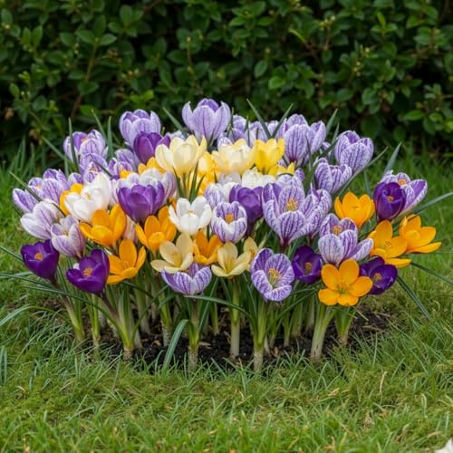 Riesen Krokusse Zwiebeln Winterhart Mehrjährig - Frühlingstraum - 50 stück | exklusive Blumenzwiebeln, Mix von 5 Sorte, Pflanzen aus Holland, für Garten, Balkon und Topf (kein Samen, nicht künstlich)