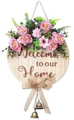 Cartello per porta di benvenuto, Welcome to Our Home, ghirlanda decorativa per porta d'ingresso, 30 cm, decorazione per portico, eucalipto, decorazioni per portico per vacanze primaverili, vacanze