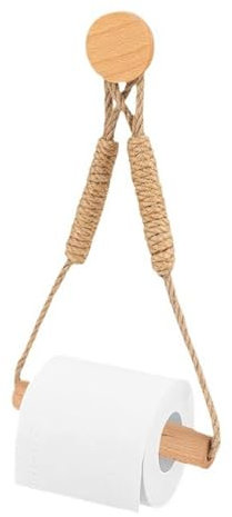 OUDQFCJ Portarotolo Porta Carta Igienica da Parete Autoadesivo, 1pezzi, senza bisogno di forare, in Corda di Canapa Vintage Stile Registro con Avvitabili Legno Naturale, da Muro, Legno