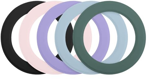 sourcing map Magnetic Sticker Ring, 5Pcs Universal Magnetic Adapter Ring Leather Magnet Wireless Charging Conversion Kit for Mobile Phone Case Wireless Charger (Black+Pink+Purple+Blue+Green)