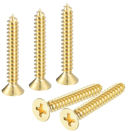 sourcing map 10Pcs Brass Wood Screws, M5 x 40mm Phillips Flat Head Self Tapping Screw WoodWorking Screw for Door Hinges, Wooden Furniture, Home Appliances