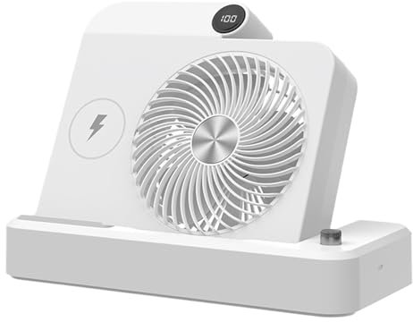 Ventilador de mesa, ventilador de mesa pequeño,Ventilador de circulador de aire con cargador inalámbrico | Base en ángulo, pantalla digital, ajuste de 100 velocidades, enfriador ligero para interiores