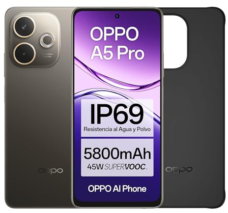 OPPO A5 Pro 4G - Smartphone Libre con IA, 8GB RAM + 256GB, Pantalla 6.67 90Hz, Cámara 50MP, Batería 5800, Carga Rápida 45W, Versión Española, Funda incluida – Marrón