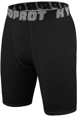 HYCOPROT Youth Boys' Compression Shorts Breathable Performance Kids Leggings Athletic Base Layers Childrens Sports Underwear for Basketball Football Black