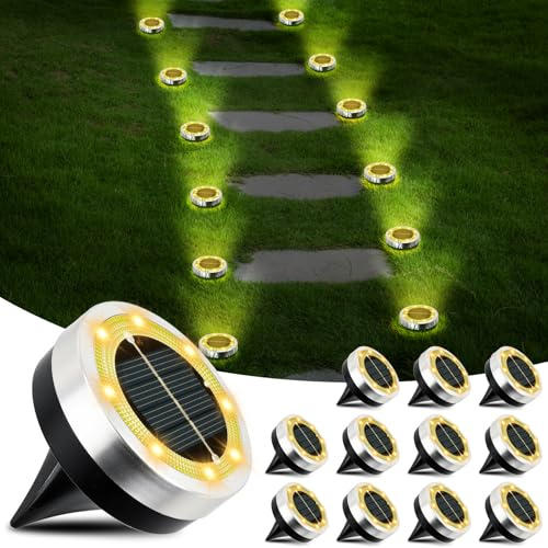 Focenat 12 lámparas solares para exteriores, 8 luces LED solares para exteriores, resistentes al agua, para jardín, césped, acera, patio, entrada