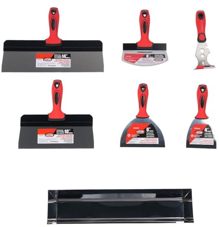 Luocute Drywall Hand Tool Kit, Rostfritt Stål Putty Tejpverktyg med Färgskrapa 16 Lera Panna Hinkskopa, Lämplig för Väggreparation