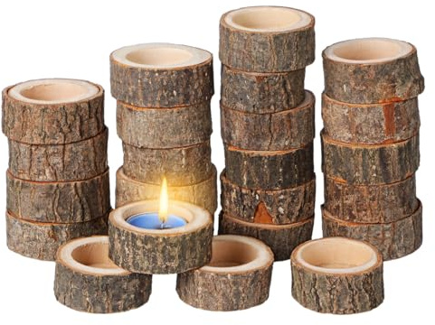 ABOOFAN Kerzenhalter Aus Holz 24 Stück Birkenstumpf Teelichthalter Naturholz 2.36 Zoll Tischdeko Für Hochzeit Geburtstag Und Feiertage