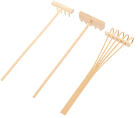 TOYZFRIENDY Lot De 3 Mini Râteaux Bambou pour Jardin Zen Et Sable Accessoires De Contemplation Modèle Rond 4 Dents Triangulaire 5 Dents Décor Feng Shui Intérieur Extérieur