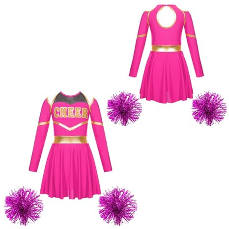 WEQYFDC Cheerleading uniformer för barn cheerleading kostym cheerleading klänningar skolflickor dansklänning team danskläder set (Pink,8)