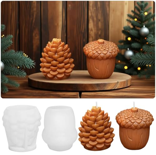 OneNine Silikonformen Gießformen Weihnachten, 2 Stück Tannenzapfen Gießformen Silikon kerzenformen, 3D Gipsform Weihnachten Kerzenhalter, Silikonform Kerzen,Epoxidharz Formen Gipsformen zum Gießen