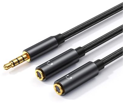 JZK 35CM 3.5mm headphone splitter, gold-plated male to 2 female Aux adapter cable, 3.5mm stereo audio Y splitter, for iPhone/iPod/iPad, for Samsung, MP3 player, speaker, laptop