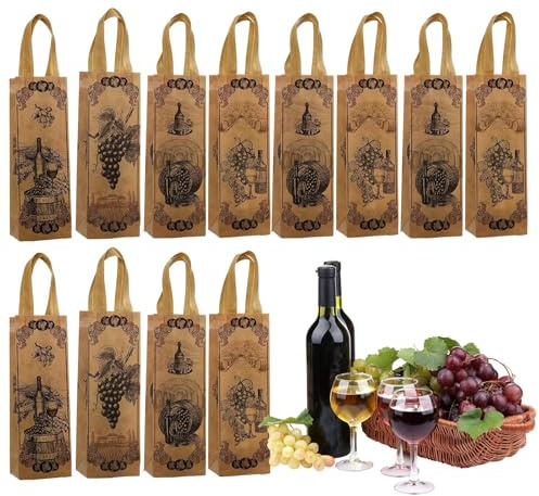 Weinflaschen-Taschen 12 Stücke Aus Vliesstoff Party Mit Tragegriff | Faltbare Champagnerflaschen-Tragetasche für Damen und Herren als Geschenk für Weihnachten, Hochzeit, Geburtstag, Party und