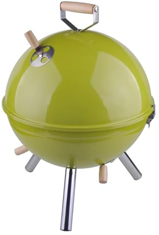 Holzkohlegrill mit Deckel & Holzgriffen, runder Holzkohle-Smoker, ideal für 3-5 Personen, perfekt zum Kochen und Grillen im Freien (Grün)