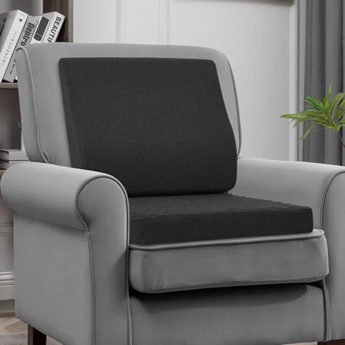 Shinnwa 50x50CM Lendenstützenkissen für Sessel, ultraweiches Schaumstoff-Rückenstützkissen und Eierbox-Schaumstoff-Sitzkissen 2-in-1 für Sofa, Bürostuhl, Schwarz