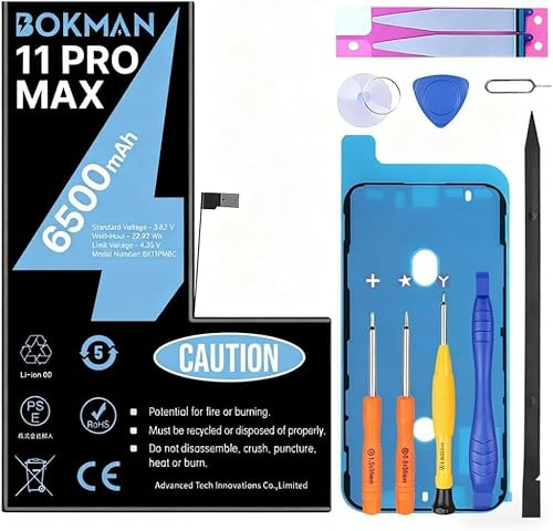 bokman Battery Replacement for iPhone 11 Pro Max 6500mAh, High Capacity Lithium Polymer Battery with All Tool Kits