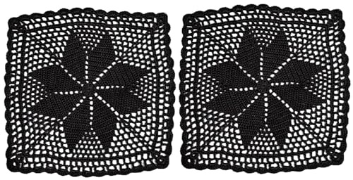 BOMHCS Centrini in pizzo da 28 cm a 30,5 cm, confezione da 2 tovagliette all'uncinetto fatte a mano all'uncinetto, da tavolo, quadrate, con rombi (2, nero, da 28 a 30,5 cm)