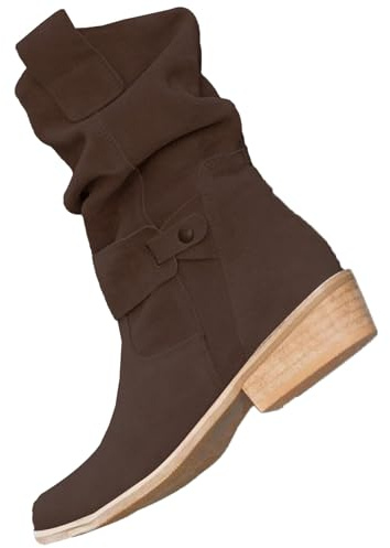 Stivali da donna in pelle occidentale - Stivali eleganti da donna Mi Huat scarpe da donna comode stivaletti con fibbia a punta a punta antiscivolo tacco piccolo scarpa casual stivaletti, marrone, 40
